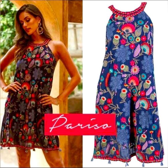 LulaSoul Floral Embroidered Halter Midi Dress! Size X - Picture 1 of 11